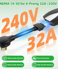 Slick Plug And Play Nema 14 50 Adapter For Tesla Gen 2 Mobile Connector with 11 inch heavy duty cord, 240V, 32A.