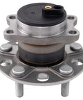 Front view of a metallic rear wheel bearing and hub assembly from the Two Piece Rear Wheel Bearing And Hub Assembly Set For Mitsubishi Lancer 2008 To 2017 And Outlander 2011 To 2012 Outlander Sport Rear Driver And Passenger Side Kit.
