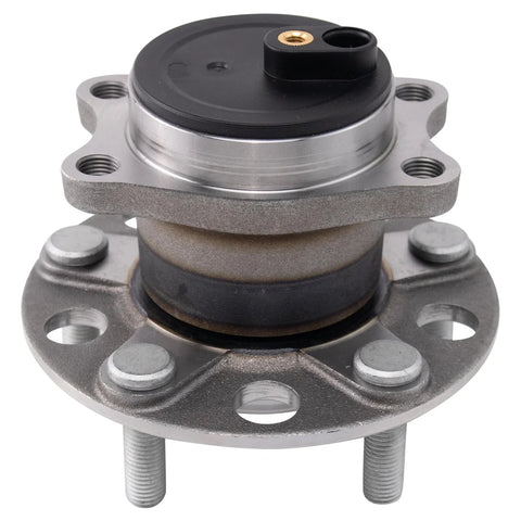 Front view of a metallic rear wheel bearing and hub assembly from the Two Piece Rear Wheel Bearing And Hub Assembly Set For Mitsubishi Lancer 2008 To 2017 And Outlander 2011 To 2012 Outlander Sport Rear Driver And Passenger Side Kit.