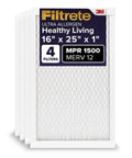 16x25x1 Air Filter For AC And Furnace MERV 12 MPR 1500 Pleated Electrostatic 1 Inch Three Month Replacement 4 Pack