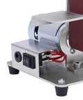 Big Gun Mini Belt Sander 110V Electric Grinder Polisher For Stripping Rust Sharpening Knives Smoothing Wood Quick With Ten Heavy Abrasive Belts close-up of motor and control panel