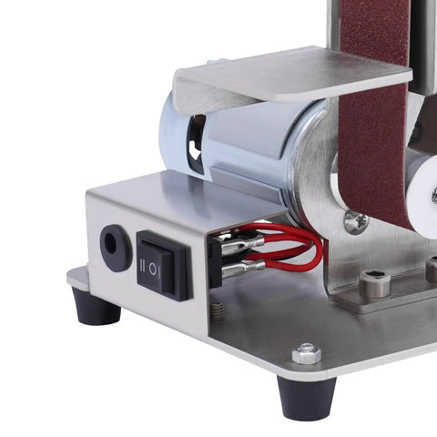 Big Gun Mini Belt Sander 110V Electric Grinder Polisher For Stripping Rust Sharpening Knives Smoothing Wood Quick With Ten Heavy Abrasive Belts close-up of motor and control panel