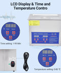Digital Ultrasonic Cleaner 3.2L Tank With Heater And Timer For Jewelry Glasses Watches Dentures And Small Parts 40kHz, LCD display with controls.