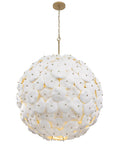 Contemporary Coastal 9 Light Pendant Featuring Legacy Brass Finish And Clean White Ceramic Shades. Round pendant with ceramic floral design.