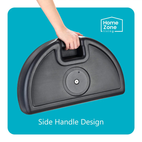 Fillable Patio Umbrella Base Stand 40Lb Half Round With Water Or Sand Fill, side handle design in blue background
