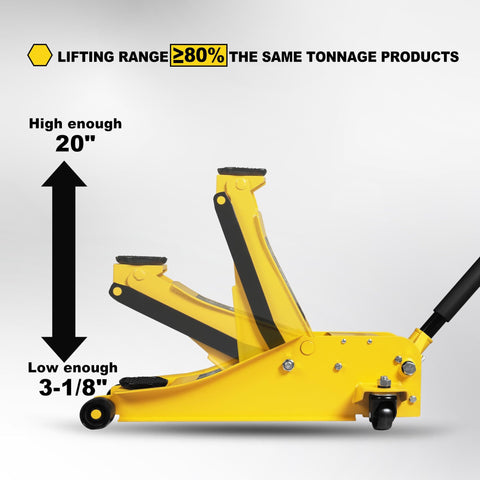 3 Ton Hydraulic Floor Jack With Dual Pump For Fast Car Lifts Low Profile Service Jack With 6600 Lb Capacity Easy To Operate Automotive Jack For Quick Lifts Of Cars And SUVs