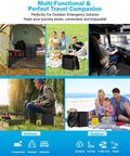 Collage showing Upgraded 15 Inch Portable Toilet With Removable Paper Holder for camping, family picnics, and truck drivers.