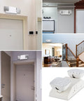 Collage of 4 Pack LED Emergency Exit Lighting Fixtures With 90 Minute Battery Backup in various indoor settings