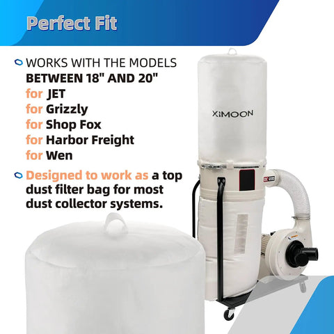 Heavy Duty Dust Collector Bag 19 And 5 Eighths Inch Replacement 1 Micron Filter Fits 18 To 20 Inch Systems displayed installed