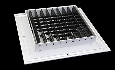Premium 12x12 HVAC Vent Cover One Way Aluminum Ceiling Diffuser Square, durable grille with powder coat finish, black background