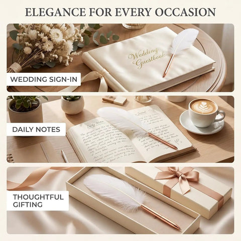 White Retro Feather Ballpoint Pen Smooth Riding Signature Pen For Weddings And Office Gifts Elegant Refillable Writer in a gift box.