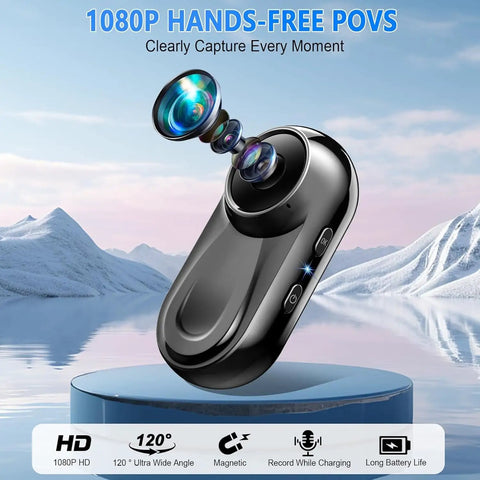 Ultra Compact 1080P Body Camera With 512GB Built In Storage Hands Free Vlogging 360 Degree Rotating Clip Magnetic Clip Wearable Action Cam