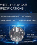Specifications of Rear Wheel Bearing And Hub Assembly For 2005 To 2012 Toyota Avalon, 2002 To 2011 Camry, 2004 To 2008 Solara, And 2007 To 2012 Lexus ES350 ES300 ES330 Replacement Drop In Ready Durable And Easy Install Wheel Hub Unit with dimensions and bolt details.