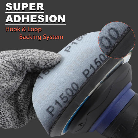 Get This Fresh 120Pc 5 Inch Wet Dry Sanding Discs With No Holes For Assorted Grit From 400 To 3000 Ultra Fine, showing P1500 grit on hook and loop system.