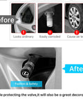 Comparison of Lexus Tire Valve Stem Caps Aluminum Alloy 4 Pack with Belt O Ring Air Caps installed and basic valve stem issues
