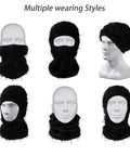 Multiple styles of 2 Pack Distressed Balaclava Ski Masks For Men And Women on mannequin heads, winter gear