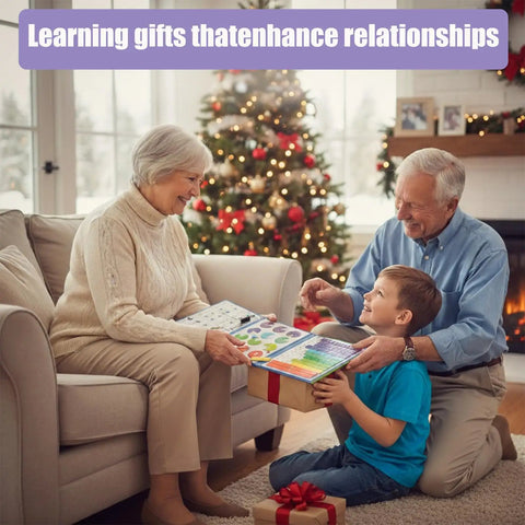 Grandparents and child with Hands-On Fraction Learning Kit With Tiles For Elementary Math Fun Demonstration Set in a cozy room