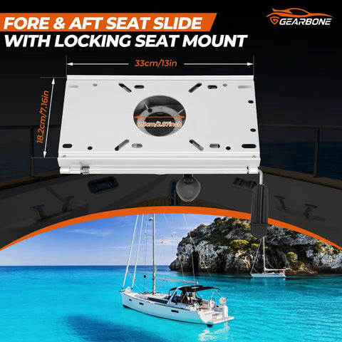 Boat seat pedestal mount with 2-7/8 in post, fore-aft slide and locking seat, marine-grade aluminum base (front view)