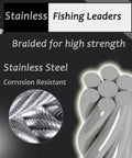 Stainless Fishing Leaders braided steel, corrosion resistant, for saltwater rigs and lures, close-up wire strands