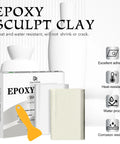 2 Part Epoxy Putty For Underwater Or Above Surface Repairs, 8oz White Pool Putty packaging with application tools displayed.