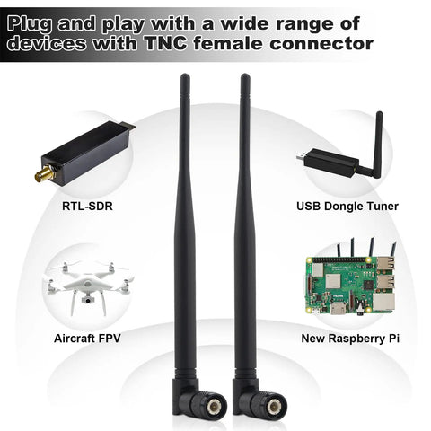 Wideband TNC Male SDR Antenna 890 To 1800MHz Omnidirectional Foldable 3dBi with USB dongle tuner and devices