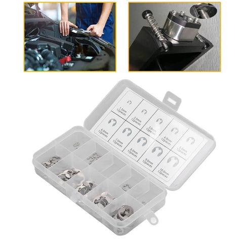 E Clip Kit 120Pcs 304 Stainless Steel Retaining Ring Set With Storage Box For Bearings Shafts Gears Pulleys And Axles Metric Sizes