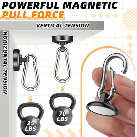 Powerful neodymium magnetic hooks display with various weight limits and grip types for wall organization. Ridiculously Strong Heavy Duty Neodymium Magnetic Hooks 20 Pack 70 Pound Capacity Beast Mode Wall Organizers Ultra Compact Permanent Grip Top Shelf Setup For Cruise Cabin Luggage Storage.