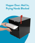 Oasis Classic Locking Post Mount Parcel Mailbox Built Like A Tank With High Security Reinforced Lock and hopper door in use.
