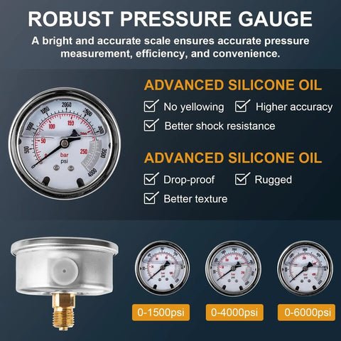 Pro Grade Hydraulic Accumulator Charged Kit With Nitrogen Fill And Pressure Test System, 3 Gauges 1500 PSI 4000 PSI 6000 PSI, 7 Adapters, Gas Hose And Main Valve Body