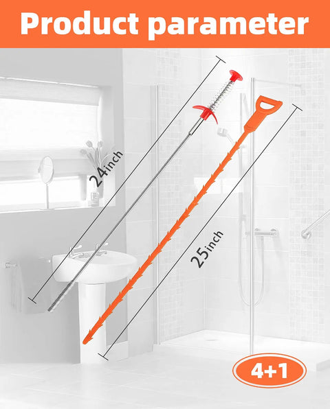 3 In 1 Drain Clog Remover Kit With Plastic Drain Snakes And Stainless Steel Cleaning Stick, size comparison in bathroom