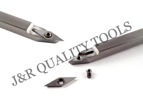 Side view of a 3pc carbide wood lathe turning chisel set with replaceable tips