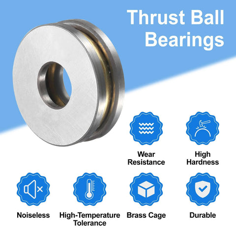 Front view of uxcell F8-22M thrust ball bearing with washers, chrome steel, 8x22x7mm