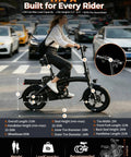 Person riding Peak 1200W Folding Electric Bike For Adults And Teens, side view, urban setting, 14-inch foldable design