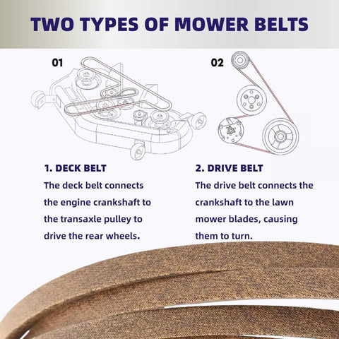 Diagram of deck and drive belt for lawn mower; Beefy Aramid V Belt For Lawn Mower Decks 52 Inch One Half Inch Wide 132 Inch Long Replacement