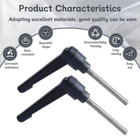 Clamping Lever Handles With Quick Release Push Button Locking For Jigs And Fixtures, 304 Stainless Steel M5 X 45mm Stud, Black Finish