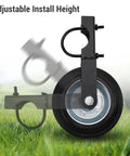 Built Tough 6 Inch Heavy Duty Gate Wheel With Solid Rubber Tire That Won Quit Supporting Up To 500 Lbs On Metal Farm Or Chain Link Fence Fits 1 To 2 Inch Tubes For Relentless Outdoor Duty with adjustable install height.