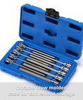 10 Piece Three Eighth Inch Drive Long Hex Bit Socket Set SAE From One Sixteenth To One Half Inch in blue case