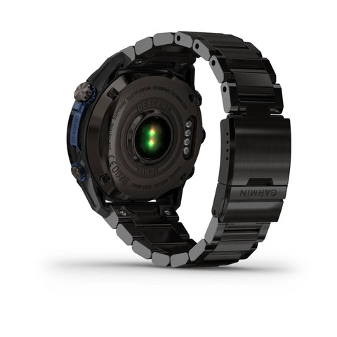 Back view of Descent Mk3i Titanium Dive Computer With Dope Extra Long Strap Up To 25 Days Battery Life AMOLED Display GPS Smartwatch
