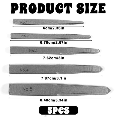 5 Piece Bolt Extractor Set For Damaged Screws And Broken Bolts, Straight Fluted Square Type Screw Extractors with sizes labeled
