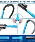 Pro Grade Four Piece Dryer Vent Cleaning Kit with Flexible Vacuum Hose shown with various universal adapters