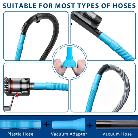 Pro Grade Four Piece Dryer Vent Cleaning Kit with Flexible Vacuum Hose shown with various universal adapters