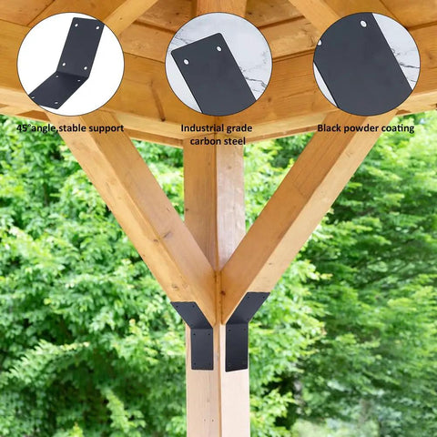 Beefy 6 Pack Inside 45 Degree Corner Brackets With 48 Screws, 8 Hole Iron Knee Braces For Furniture, Wood Posts, Pergolas And Lumber, Flush Mount Design, Rock Solid Support For Posts And Beams, Black Metal Bracket Set