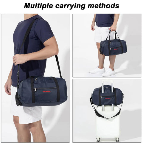 Under Seat Personal Item Duffle Bag For Air Travel 17 By 10 By 9 Inch With Free Pillow And USB Port Navy Durable And Foldable To Save On Carry On Fees