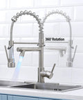 Brushed Nickel Kitchen Faucet With Pull Down Sprayer LED Light Dual Ends Single Handle Deck Plate Included Fits 1 Or 3 Holes