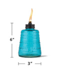 Carnival Glass Tabletop Torches 3 Pack for Patio Backyard and Garden Lighting, blue glass torch, 6-inch size with flame