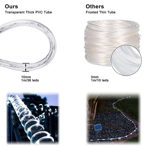 Outdoor Waterproof Rope Lights Daylight White 50Ft Cuttable And Connectable LED Tube compared with frosted thin tube.