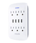 White Six Outlet Surge Protector Power Strip With Four USB Ports Dual Pack Charging Station 900 Joules Of Surge Protection