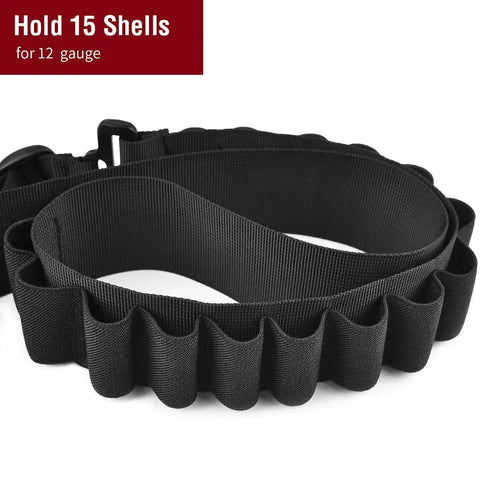 Shotgun Sling With 15 Shell Holder for 12 Gauge, Adjustable Two Point Sling With Swivels, Durable Nylon Strap, Shell Carrier