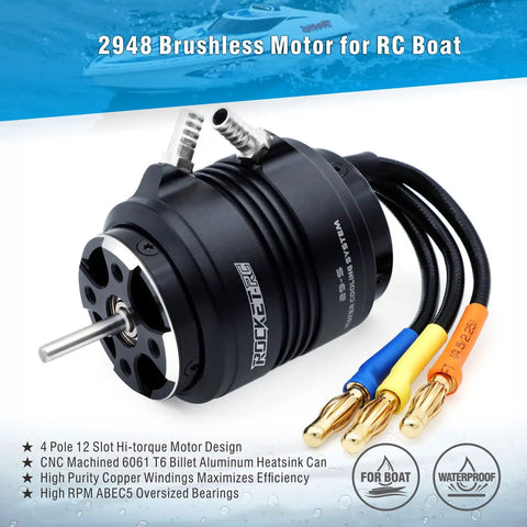 2948 4800KV Brushless RC Boat Motor with 4-Pole Water Cooling Jacket, durable build for 650-800mm hulls