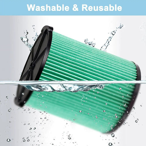 2 Pack VF6000 Replacement Filter For 5-20 Gallon Wet Dry Vacuums submerged in water, showcasing washability